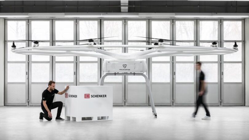 A Volocopter e a DB Schenker anunciaram a criação do 1ºprojeto para operações terrestres de cargas elétricas em logística com o VoloDrone.